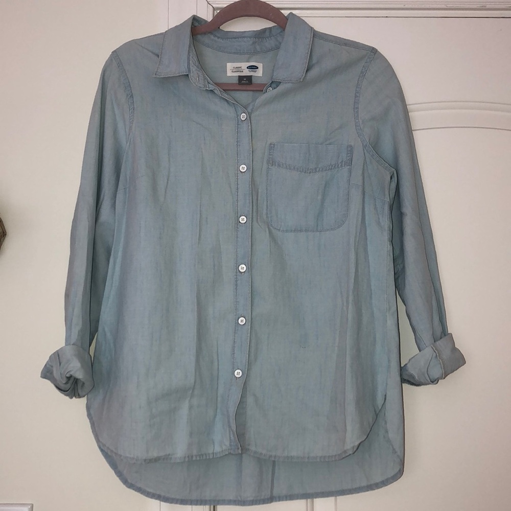 Light wash denim button down